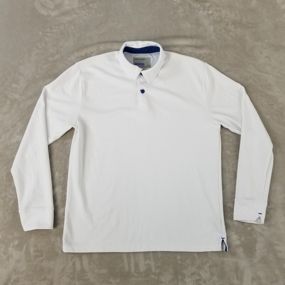 Twillory Athleisure Polo Shirt Mens Medium White Long Sleeve Performance Golf